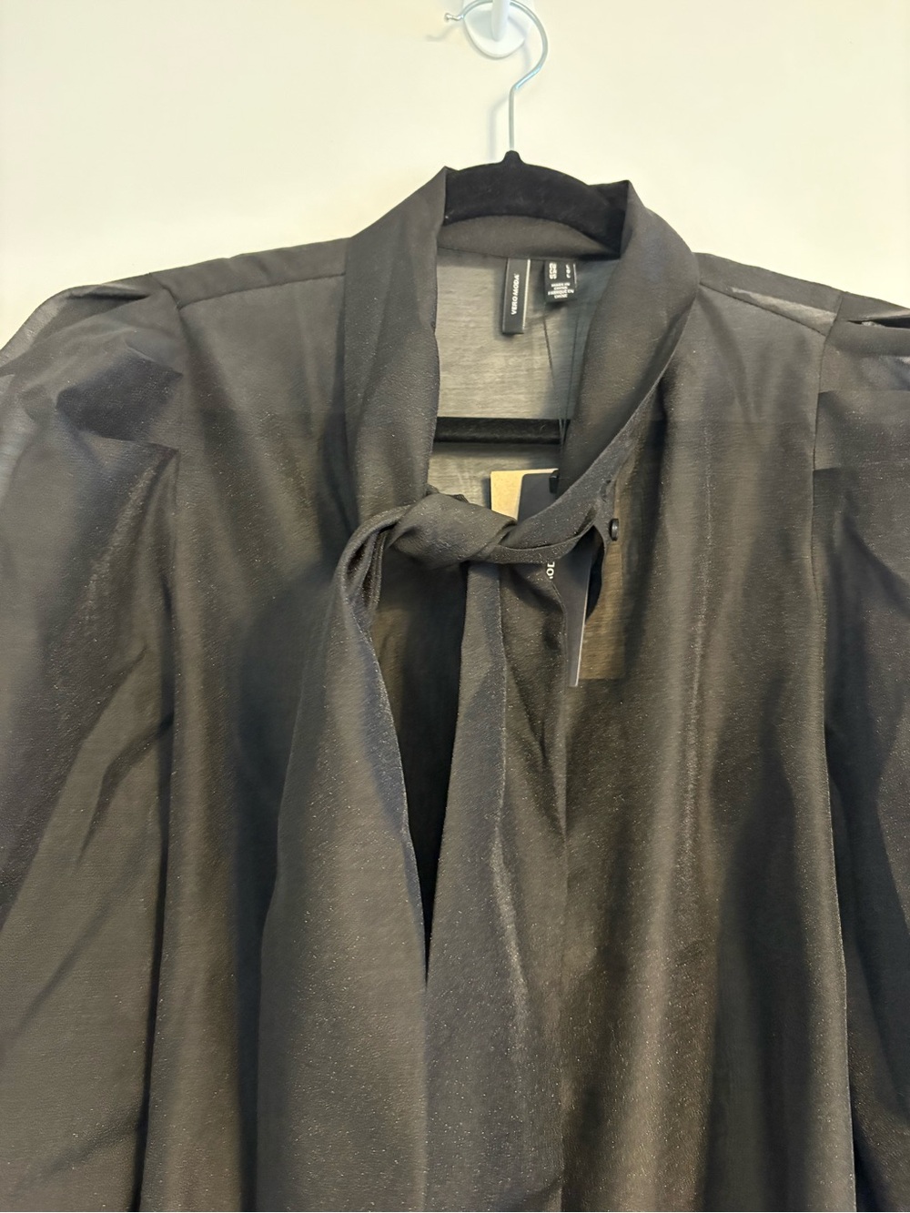 Vero Moda Black Semi-Sheer Button Blouse with Scarf Collar - Picture 6 of 8